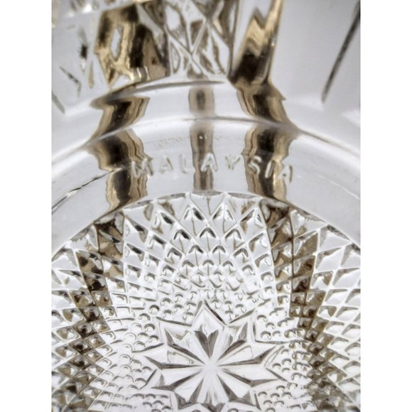 Small Plates Saucers Clear Glass Cut Daisey and Cane  Malaysian Marked Set of 3 - Picture 13 of 13